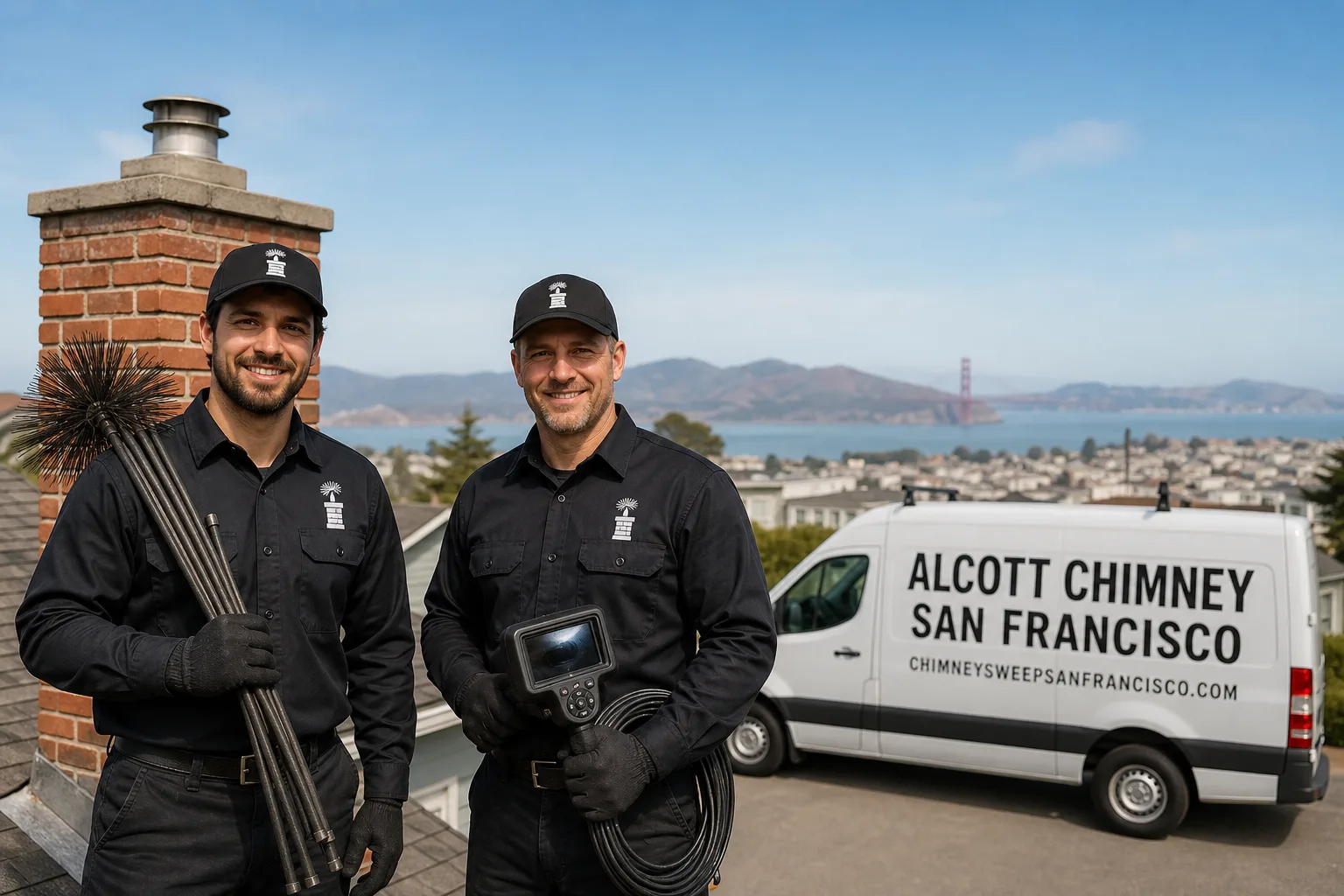 Alcott Chimney San Francisco chimney cleaning service vehicle and crew in San Francisco, CA
